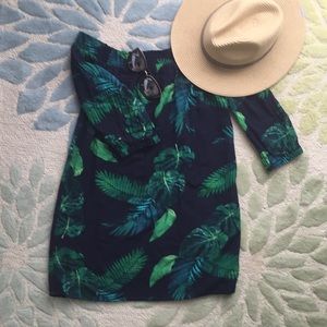 Palm print off-shoulder dress